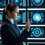 A focused female cybersecurity professional, in a modest dark business suit, fully clothed, working intently in a futuristic quantum research laboratory. The lab features sleek, minimalist design, with abstract glowing holographic displays showcasing complex quantum data and encrypted circuits. The lighting is soft and ambient, highlighting a sense of innovation and security.
    safe for work, appropriate content, fully clothed, professional, perfect anatomy, correct proportions, natural pose, well-formed hands, proper finger count, natural body proportions, high-resolution, professional studio photography, cinematic lighting.